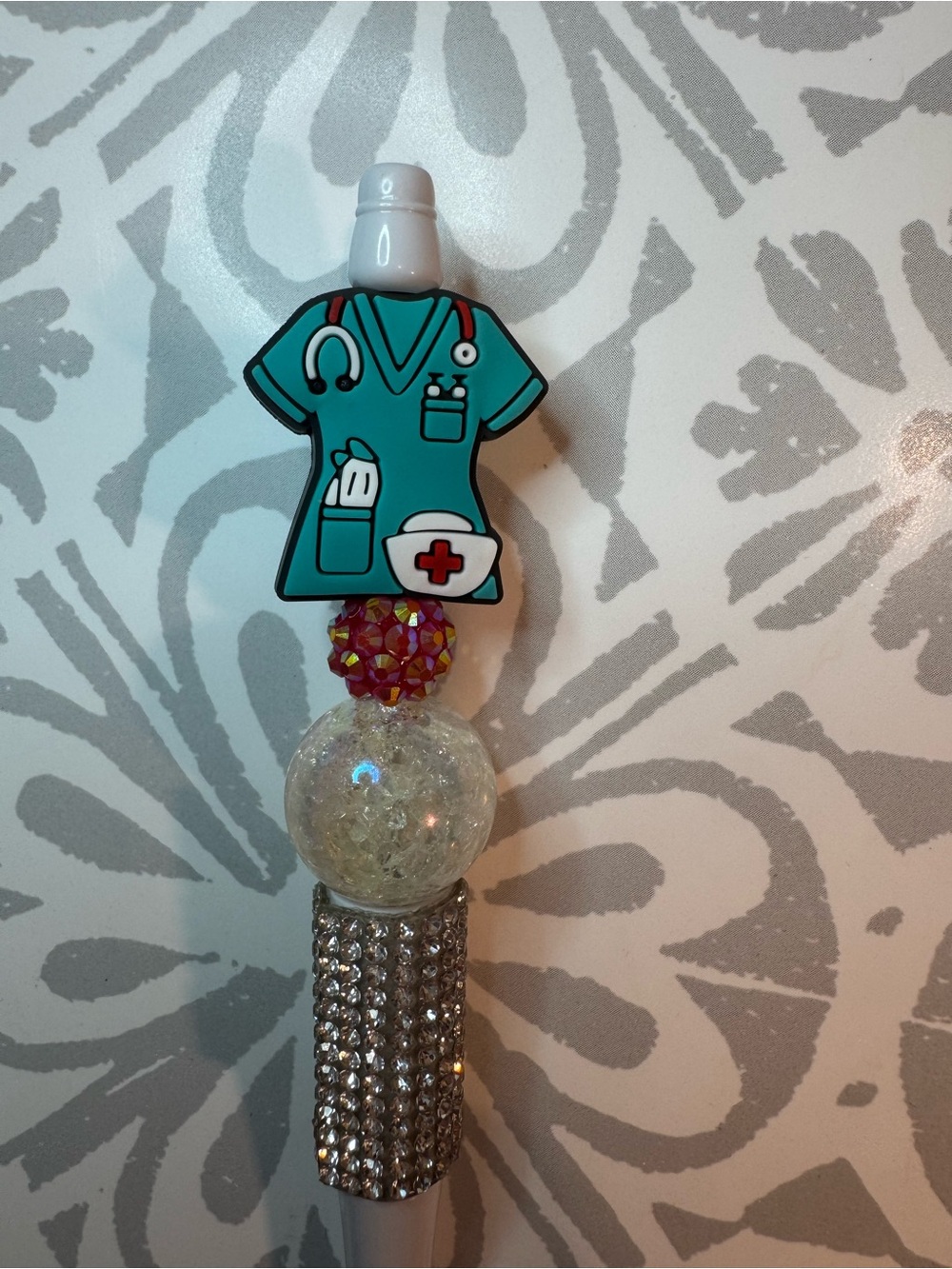 Nurse-Themed Red Badge Reel and Teal Scrub Pen Set - Picture 3 of 3